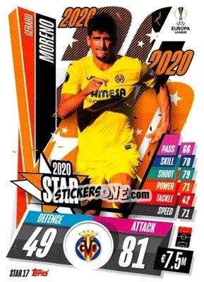 Sticker Gerard Moreno - UEFA Champions League 2020-2021. Match Attax n. STAR17 - Panini