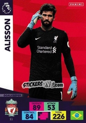 Sticker Alisson Becker - English Premier League 2020-2021. Adrenalyn XL n. 11 - Panini