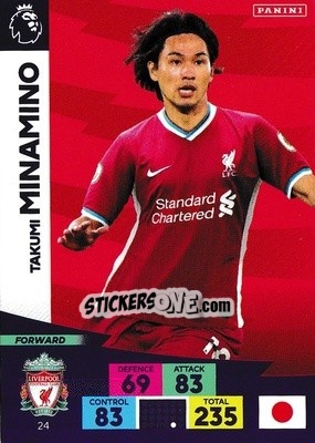 Sticker Takumi Minamino - English Premier League 2020-2021. Adrenalyn XL n. 24 - Panini