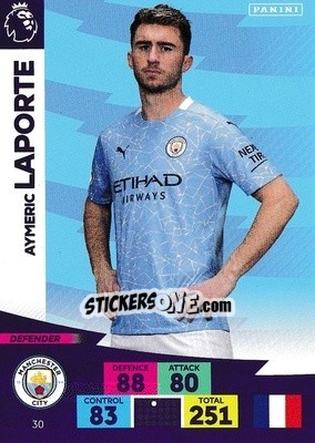 Sticker Aymeric Laporte - English Premier League 2020-2021. Adrenalyn XL n. 30 - Panini