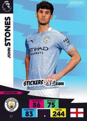Sticker John Stones - English Premier League 2020-2021. Adrenalyn XL n. 33 - Panini