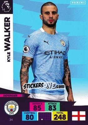 Sticker Kyle Walker - English Premier League 2020-2021. Adrenalyn XL n. 34 - Panini