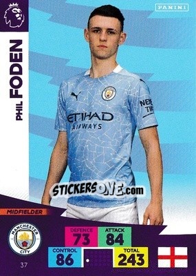 Sticker Phil Foden - English Premier League 2020-2021. Adrenalyn XL n. 37 - Panini