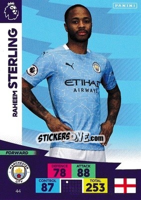 Sticker Raheem Sterling - English Premier League 2020-2021. Adrenalyn XL n. 44 - Panini