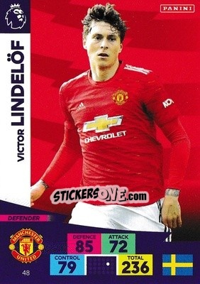 Sticker Victor Lindelöf - English Premier League 2020-2021. Adrenalyn XL n. 48 - Panini