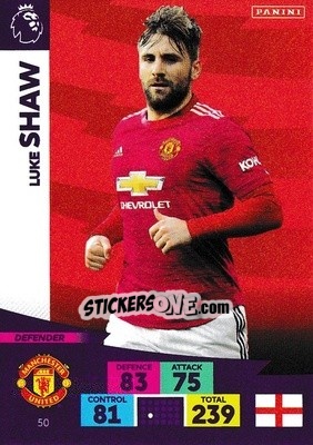 Sticker Luke Shaw - English Premier League 2020-2021. Adrenalyn XL n. 50 - Panini