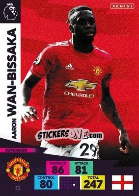 Sticker Aaron Wan-Bissaka - English Premier League 2020-2021. Adrenalyn XL n. 51 - Panini
