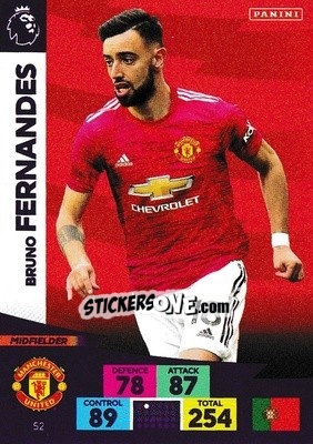 Sticker Bruno Fernandes - English Premier League 2020-2021. Adrenalyn XL n. 52 - Panini