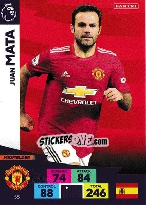 Sticker Juan Mata - English Premier League 2020-2021. Adrenalyn XL n. 55 - Panini