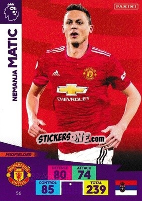 Sticker Nemanja Matic - English Premier League 2020-2021. Adrenalyn XL n. 56 - Panini