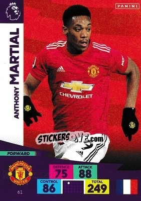 Sticker Anthony Martial - English Premier League 2020-2021. Adrenalyn XL n. 61 - Panini