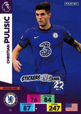 Sticker Christian Pulisic - English Premier League 2020-2021. Adrenalyn XL n. 78 - Panini