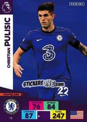 Figurina Christian Pulisic - English Premier League 2020-2021. Adrenalyn XL - Panini