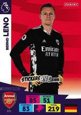 Sticker Bernd Leno - English Premier League 2020-2021. Adrenalyn XL n. 101 - Panini