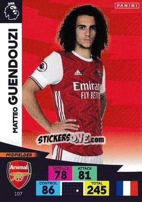 Sticker Matteo Guendouzi - English Premier League 2020-2021. Adrenalyn XL n. 107 - Panini