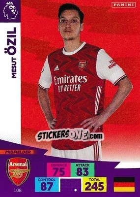 Sticker Mesut Özil - English Premier League 2020-2021. Adrenalyn XL n. 108 - Panini