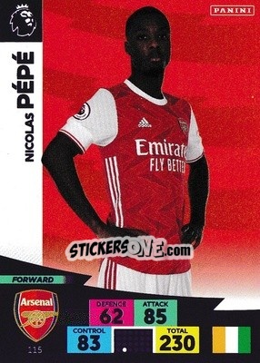 Sticker Nicolas Pépé - English Premier League 2020-2021. Adrenalyn XL n. 115 - Panini