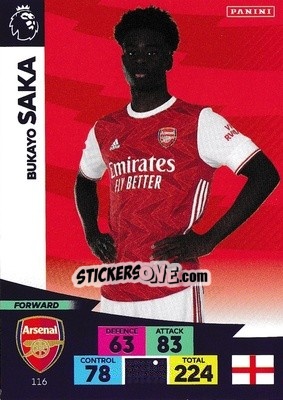 Sticker Bukayo Saka - English Premier League 2020-2021. Adrenalyn XL n. 116 - Panini