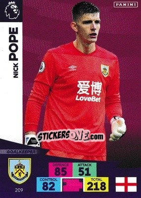 Sticker Nick Pope - English Premier League 2020-2021. Adrenalyn XL n. 209 - Panini