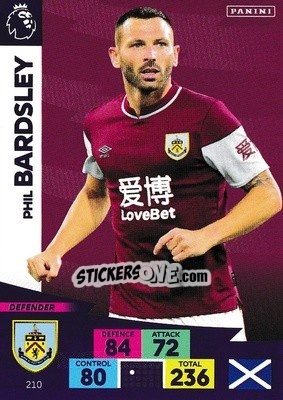 Sticker Phil Bardsley - English Premier League 2020-2021. Adrenalyn XL n. 210 - Panini