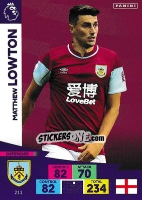 Sticker Matthew Lowton - English Premier League 2020-2021. Adrenalyn XL n. 211 - Panini