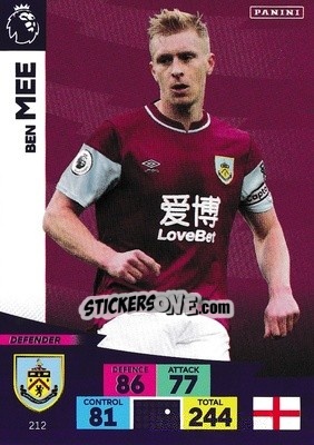 Sticker Ben Mee - English Premier League 2020-2021. Adrenalyn XL n. 212 - Panini