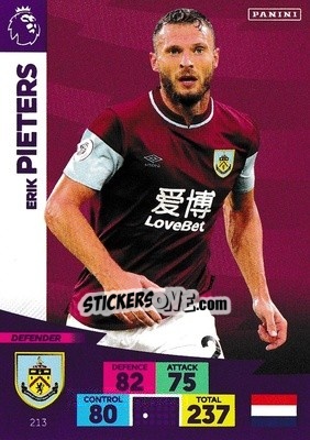 Sticker Erik Pieters - English Premier League 2020-2021. Adrenalyn XL n. 213 - Panini