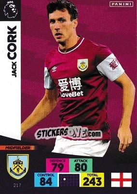 Figurina Jack Cork - English Premier League 2020-2021. Adrenalyn XL - Panini