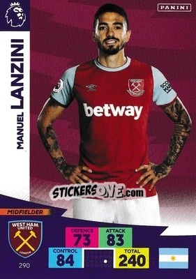 Sticker Manuel Lanzini - English Premier League 2020-2021. Adrenalyn XL n. 290 - Panini