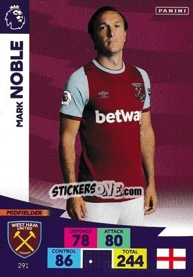 Sticker Mark Noble - English Premier League 2020-2021. Adrenalyn XL n. 291 - Panini