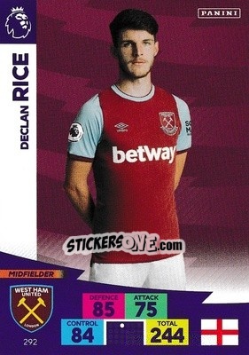 Sticker Declan Rice - English Premier League 2020-2021. Adrenalyn XL n. 292 - Panini