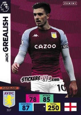 Sticker Jack Grealish - English Premier League 2020-2021. Adrenalyn XL n. 307 - Panini