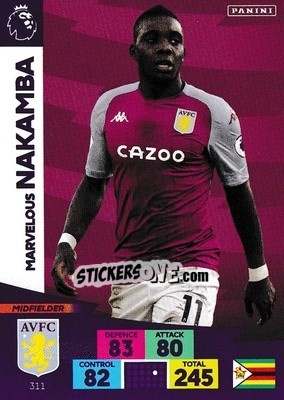 Figurina Marvelous Nakamba - English Premier League 2020-2021. Adrenalyn XL n. 311 - Panini