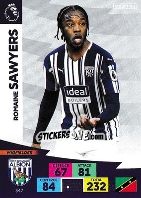 Sticker Romaine Sawyers - English Premier League 2020-2021. Adrenalyn XL n. 347 - Panini