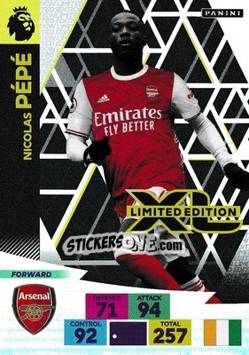 Sticker Nicolas Pépé - English Premier League 2020-2021. Adrenalyn XL - Panini
