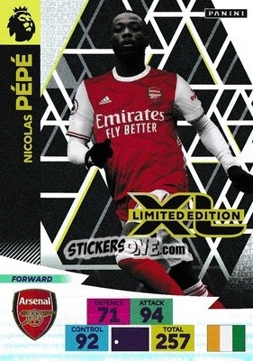 Figurina Nicolas Pépé - English Premier League 2020-2021. Adrenalyn XL - Panini