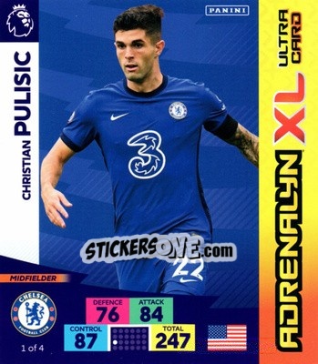 Sticker Christian Pulisic - English Premier League 2020-2021. Adrenalyn XL - Panini