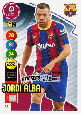 Sticker Jordi Alba - Liga Santander 2020-2021. Adrenalyn XL n. 62 - Panini