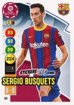 Sticker Sergio Busquets - Liga Santander 2020-2021. Adrenalyn XL n. 63 - Panini
