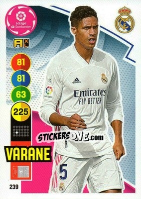 Sticker Varane - Liga Santander 2020-2021. Adrenalyn XL n. 239 - Panini