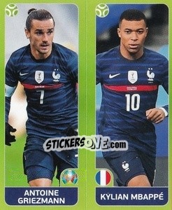 Sticker Antoine Griezmann / Kylian Mbappé - UEFA Euro 2020. Pearl Edition n. 597 - Panini