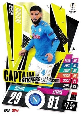 Sticker Lorenzo Insigne - UEFA Champions League 2020-2021. Match Attax Extra n. CP18 - Panini