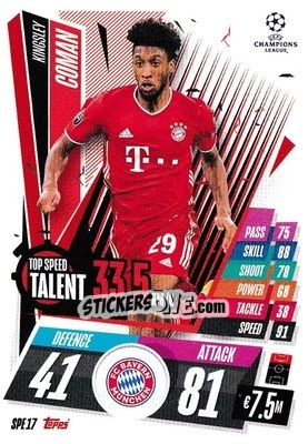 Sticker Kingsley Coman - UEFA Champions League 2020-2021. Match Attax Extra n. SPE17 - Panini