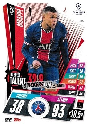 Sticker Kylian Mbappé - UEFA Champions League 2020-2021. Match Attax Extra n. SPE21 - Panini