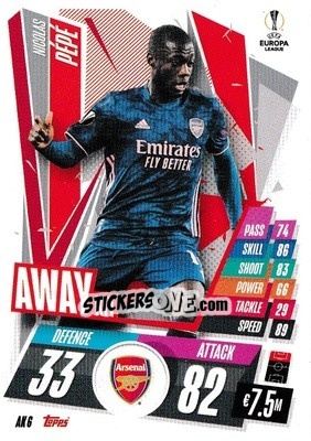 Sticker Nicolas Pépé - UEFA Champions League 2020-2021. Match Attax Extra n. AK6 - Panini