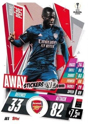 Sticker Nicolas Pépé - UEFA Champions League 2020-2021. Match Attax Extra - Panini