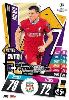 Sticker James Milner - UEFA Champions League 2020-2021. Match Attax Extra n. POS2 - Panini