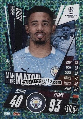 Sticker Gabriel Jesús - UEFA Champions League 2020-2021. Match Attax Extra n. MOTM1 - Panini
