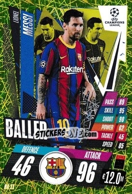 Sticker Lionel Messi - UEFA Champions League 2020-2021. Match Attax Extra n. BA11 - Panini