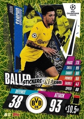 Figurina Jadon Sancho - UEFA Champions League 2020-2021. Match Attax Extra - Panini